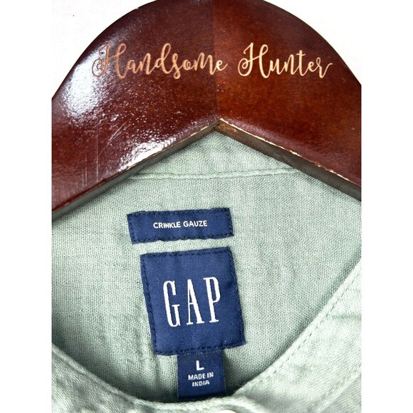 GAP Women Crinkle Gauze Cotton Long Sleeve Button Up Blouse L Sage Green 1043E4 - Picture 10 of 10
